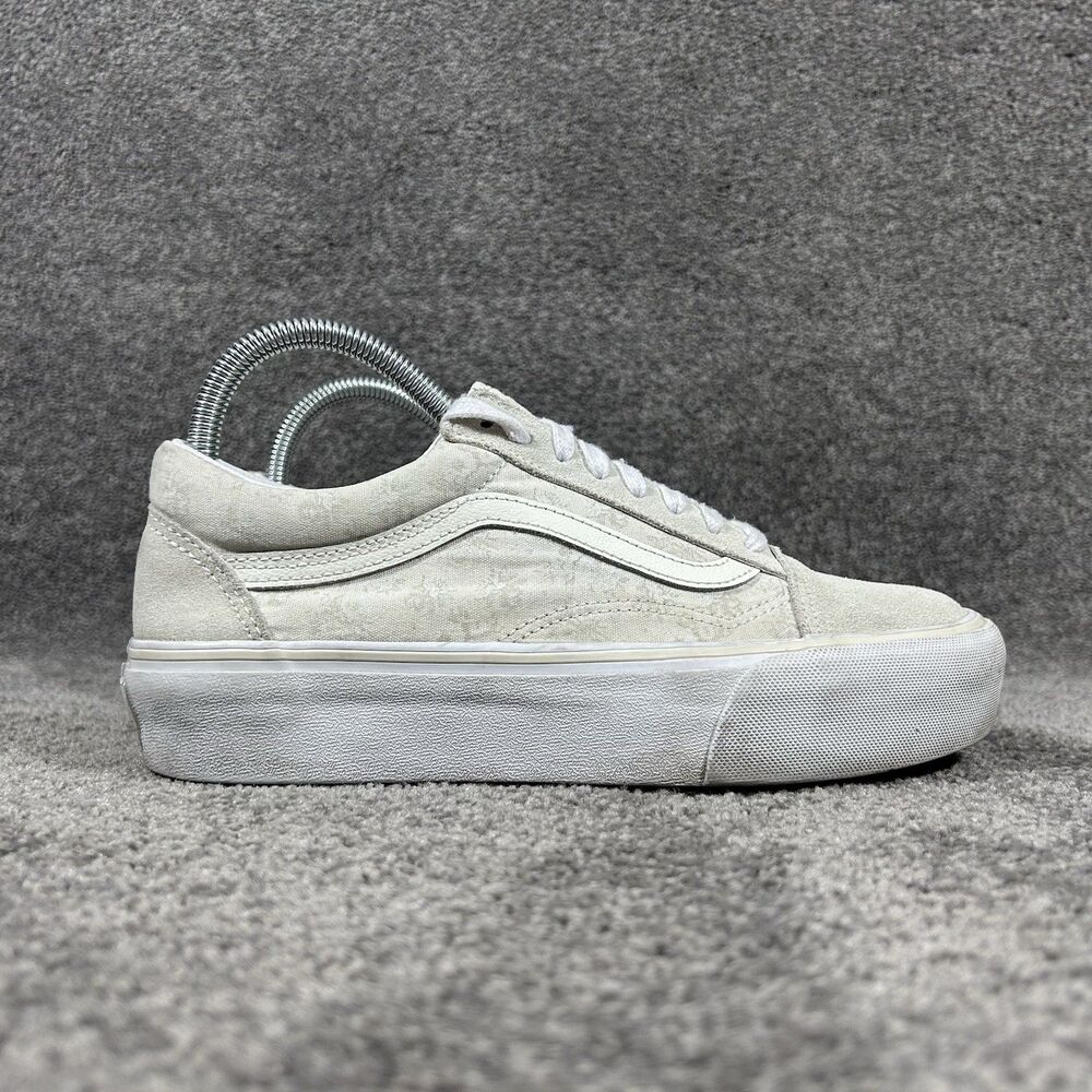 Vans OTW Old Skool Women’s Size 8 White Floral Canvas Suede Platform Shoes Used